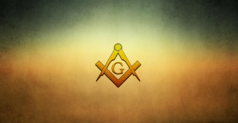 Masonic Square and Compasses, yellow on a gold background, suitable for computer wallpaper